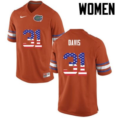 Women's Florida Gators #31 Shawn Davis NCAA Nike Orange USA Flag Fashion Authentic Stitched College Football Jersey PVM6062DE